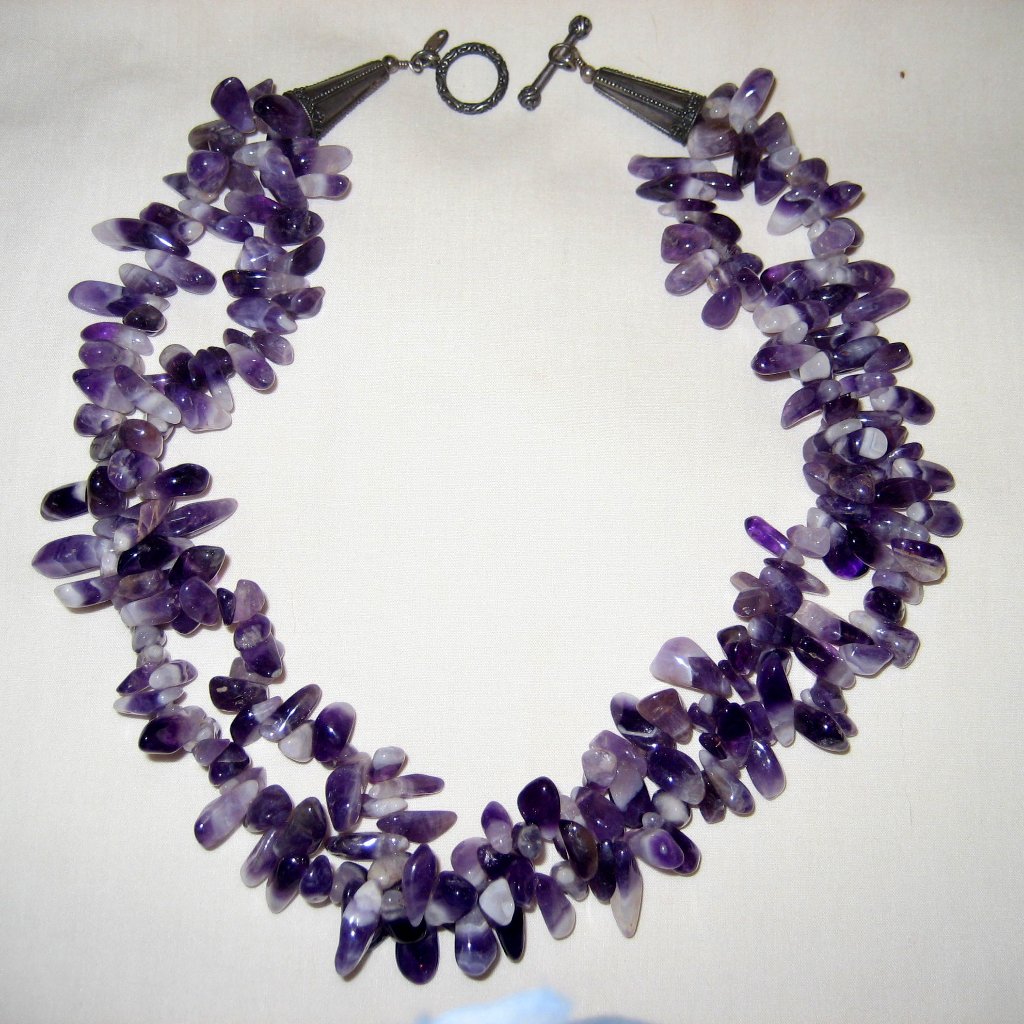 Polished Amethyst Stone Double Strand Necklace 20